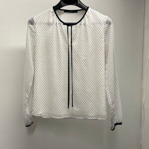 WHBM Elegant White Polka Dot Blouse